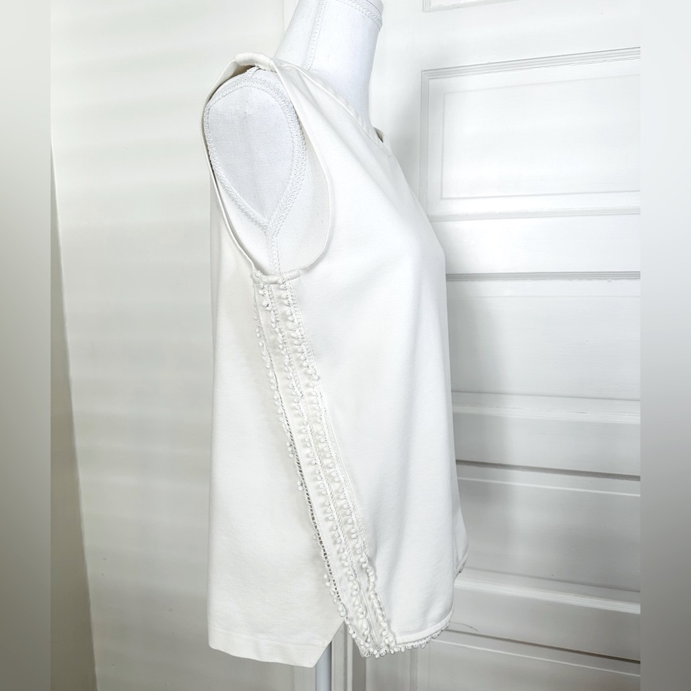 NWOT Ann Taylor Ivory Crochet Fringe Trim Sleeveless Cotton Tank Top, Medium